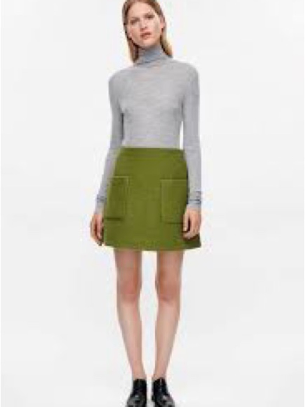 COS Olive Green Mini Skirt with Front Pockets